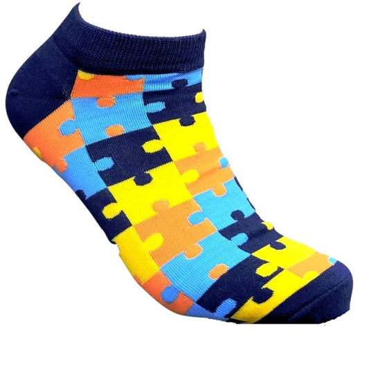 Puzzle Pattern Colorful Ankle Socks (Adult Large - Men's Shoe Sizes 8 - 12) PuzzleSpecAnk