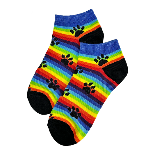 Rainbow Striped with Animal Paw Prints Ankle Socks (Adult Medium - Women's Shoe Sizes 5 - 10)
