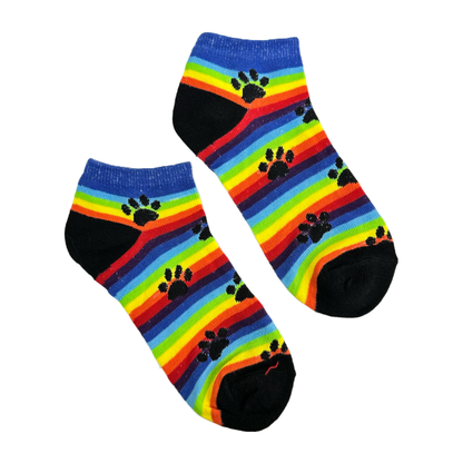 Rainbow Striped with Animal Paw Prints Ankle Socks (Adult Medium - Women's Shoe Sizes 5 - 10)