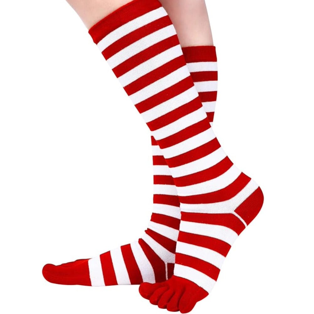 Red and White Striped Knee High Socks (Toe Socks)
