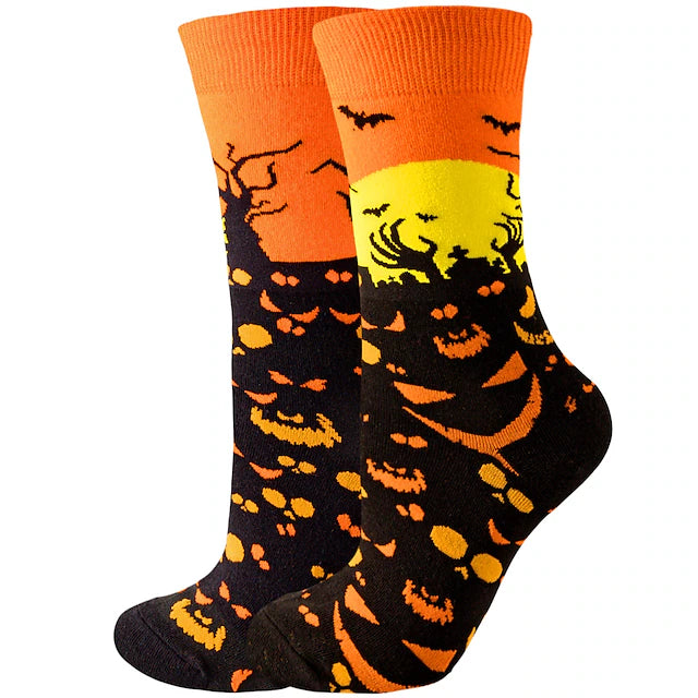 Scary Pumpkin Moon Halloween Socks (Adult Medium)