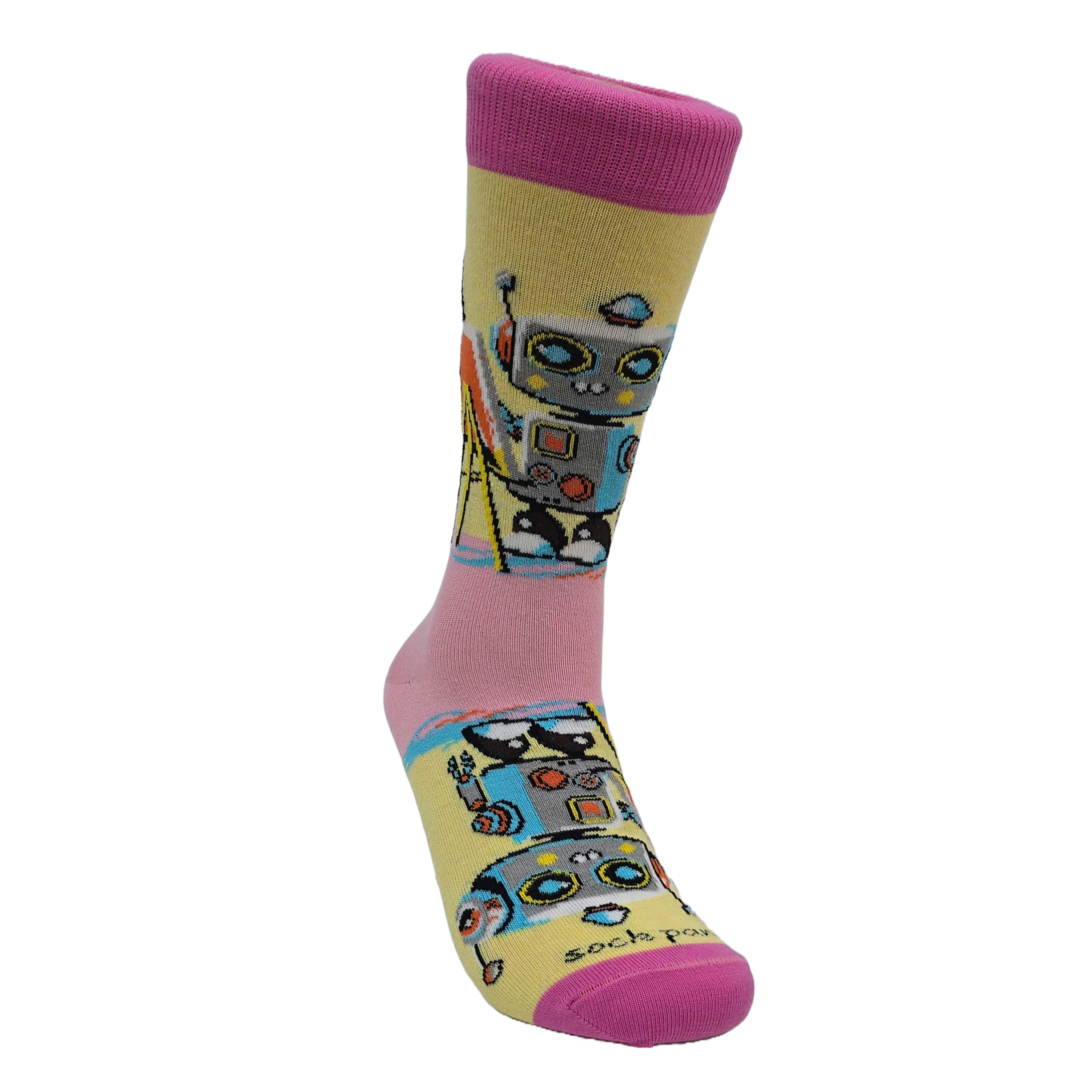 Robot Artist Socks from the Sock Panda (Adult Medium - Women's Shoe Sizes 5-10)