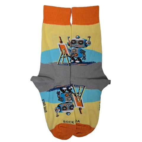 Robot Artist Socks from the Sock Panda (Adult Small - Shoe Sizes 2-5)