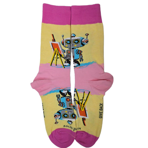 Robot Artist Socks from the Sock Panda (Adult Medium - Women's Shoe Sizes 5-10)
