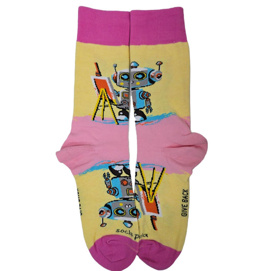 Robot Artist Socks from the Sock Panda (Adult Medium - Women's Shoe Sizes 5 - 10)