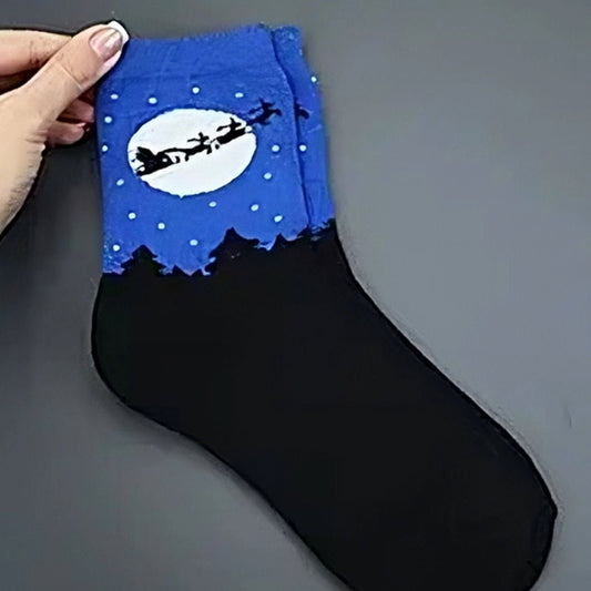 Santa Claus Riding by the Moon Socks (Adult Medium - Women's Shoe Sizes 5 - 10)