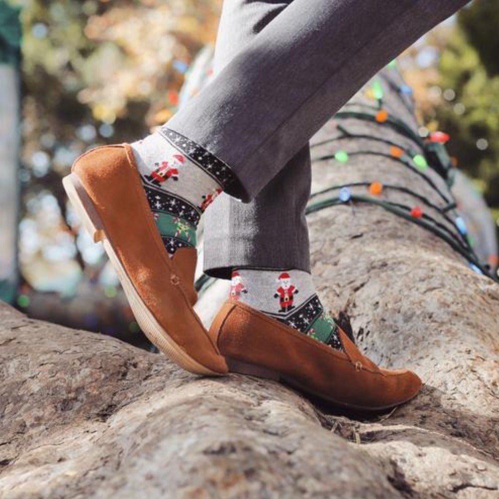 Santa Pattern Crew Socks (Adult Medium - Women's Shoe Sizes 5 - 10)