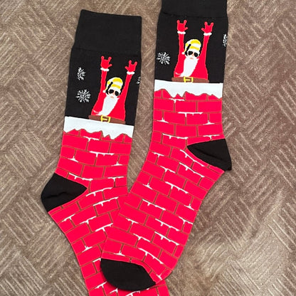Santa Slipping Down the Chimney Socks (Adult Large - Men's Shoe Sizes 8 - 12)