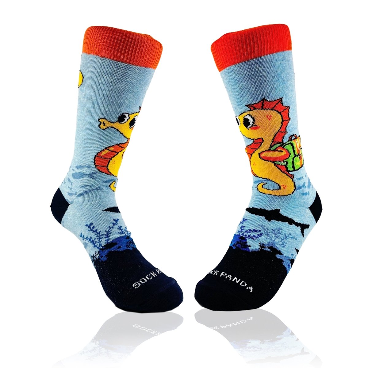 Seahorse (Back - to - School) Socks from the Socks Panda (Adult Small) SeahorsebackpackSM