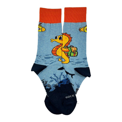 Seahorse (Back - to - School) Socks from the Socks Panda (Adult Small) SeahorsebackpackSM