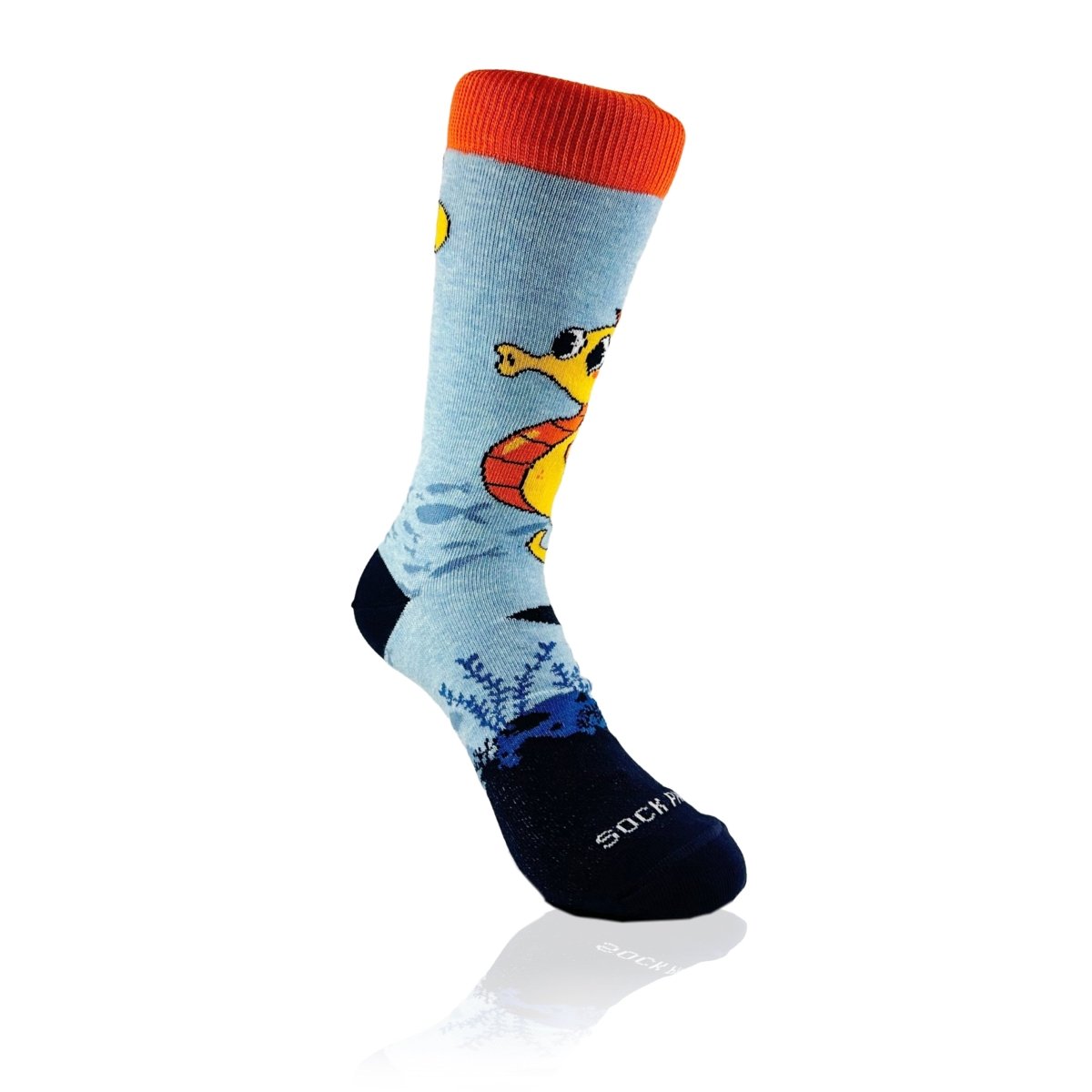 Seahorse (Back - to - School) Socks from the Socks Panda (Adult Small) SeahorsebackpackSM