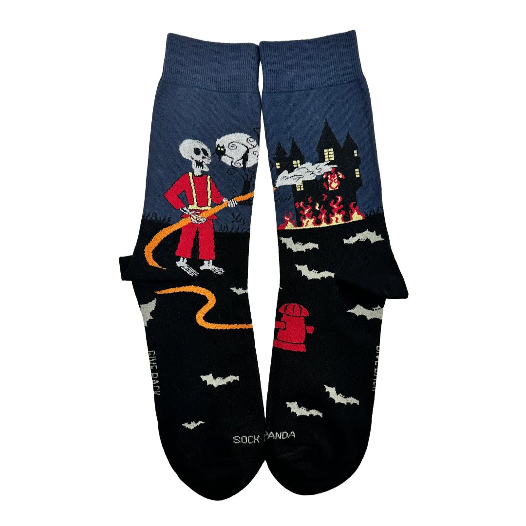 Skeleton Fireman and Haunted House Socks (Two Sizes)