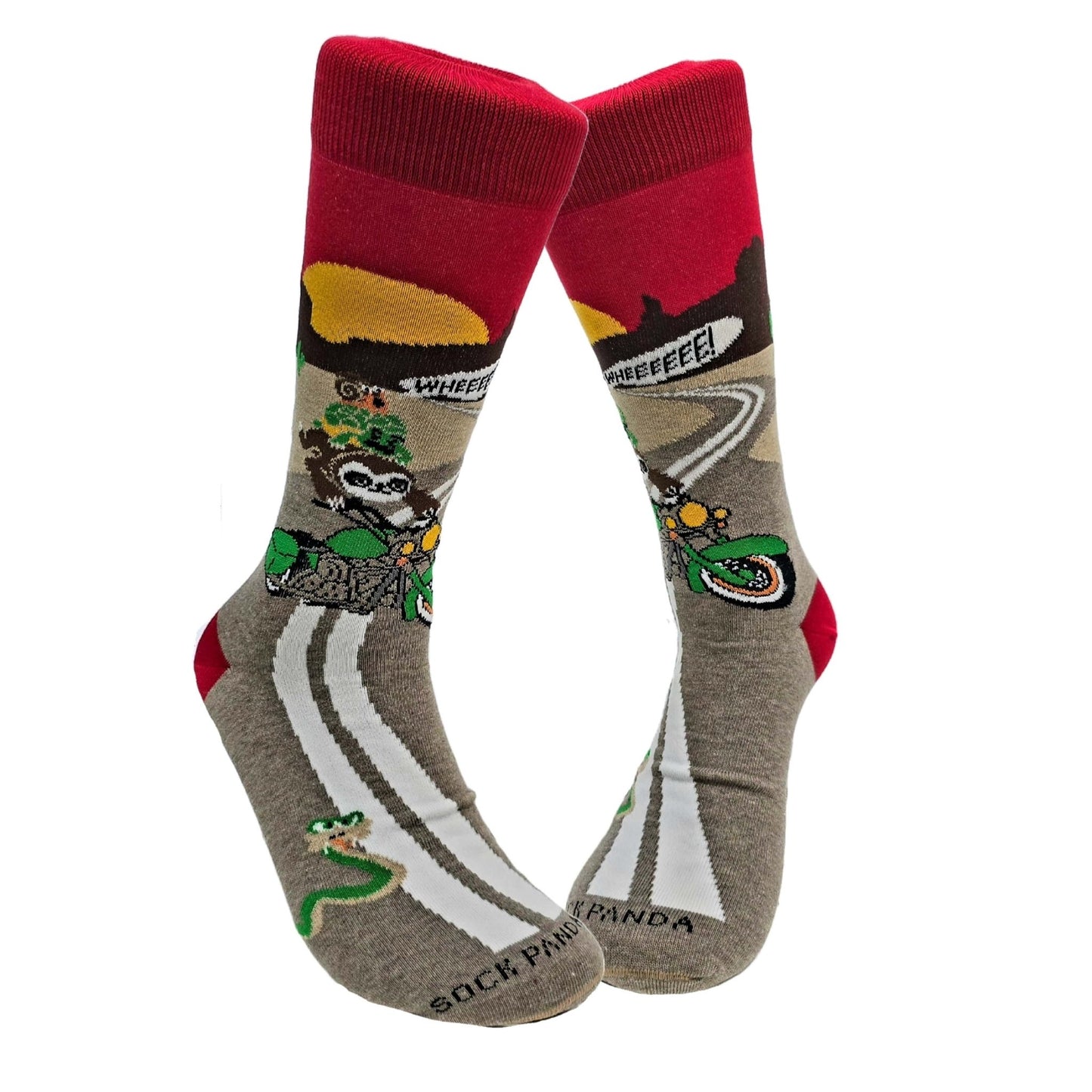 Slow Animals on a Motorcycle Socks from the Sock Panda (Adult Large - Men's Shoe Sizes 8 - 12)