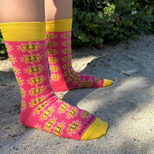 Smiley Sun Face Patterned Sock Panda (Adult Medium - Women's Shoe Sizes 5 - 10)