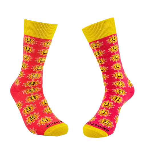 Smiley Sun Face Patterned Sock Panda (Adult Medium - Women's Shoe Sizes 5 - 10)