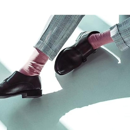 Solid Color Crew Cotton Dress Socks - Dusty Pink