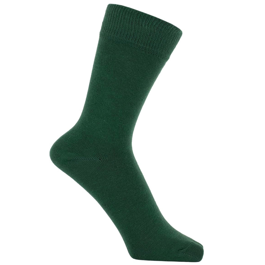 Solid Color Crew Cotton Dress Socks - Forest Green