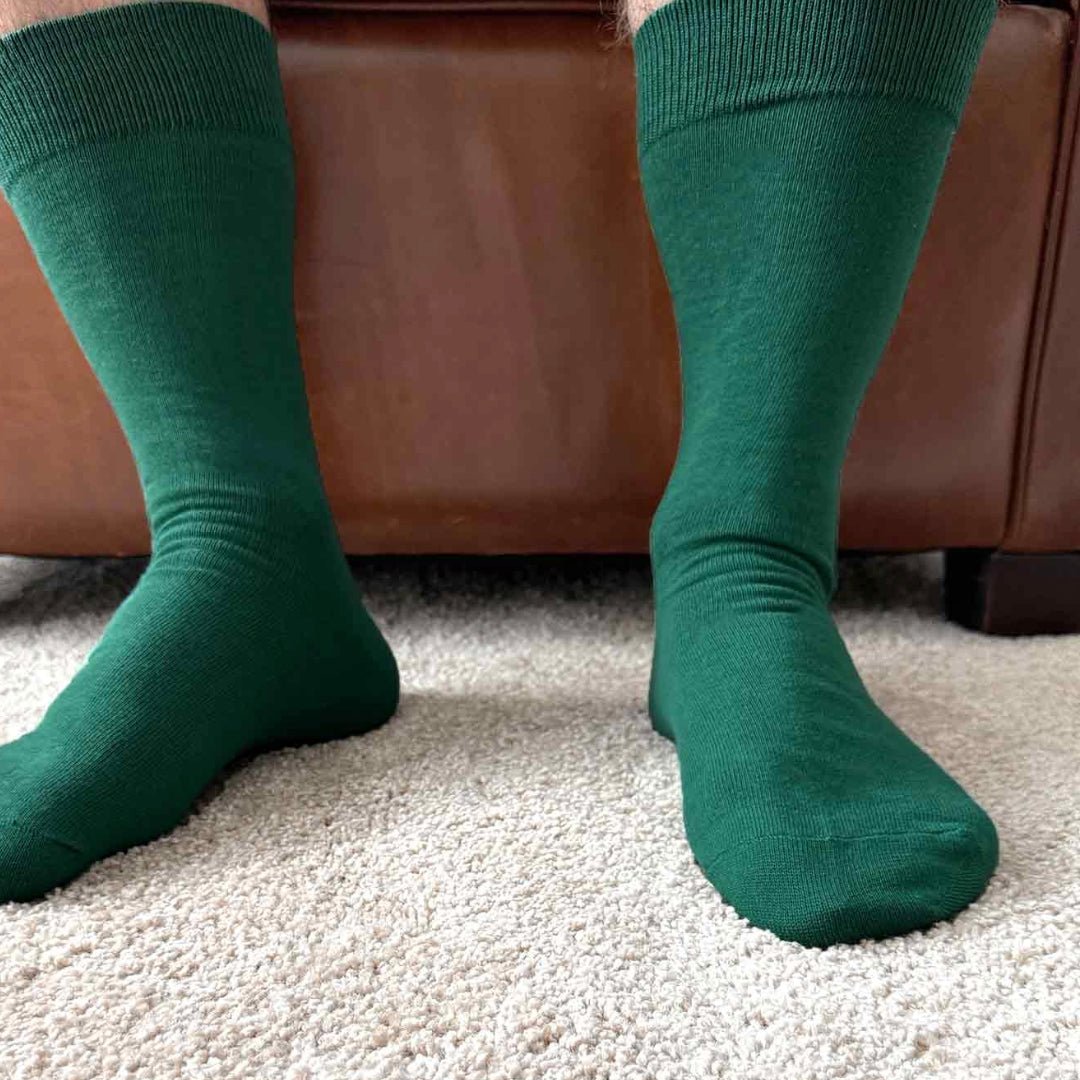 Solid Color Crew Cotton Dress Socks - Forest Green Solid Color Crew Cotton Dress Socks - Forest Green