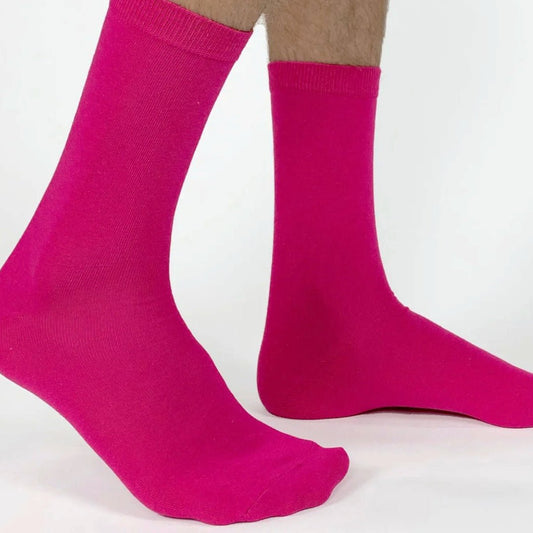 Solid Color Crew Cotton Dress Socks - Fuchsia