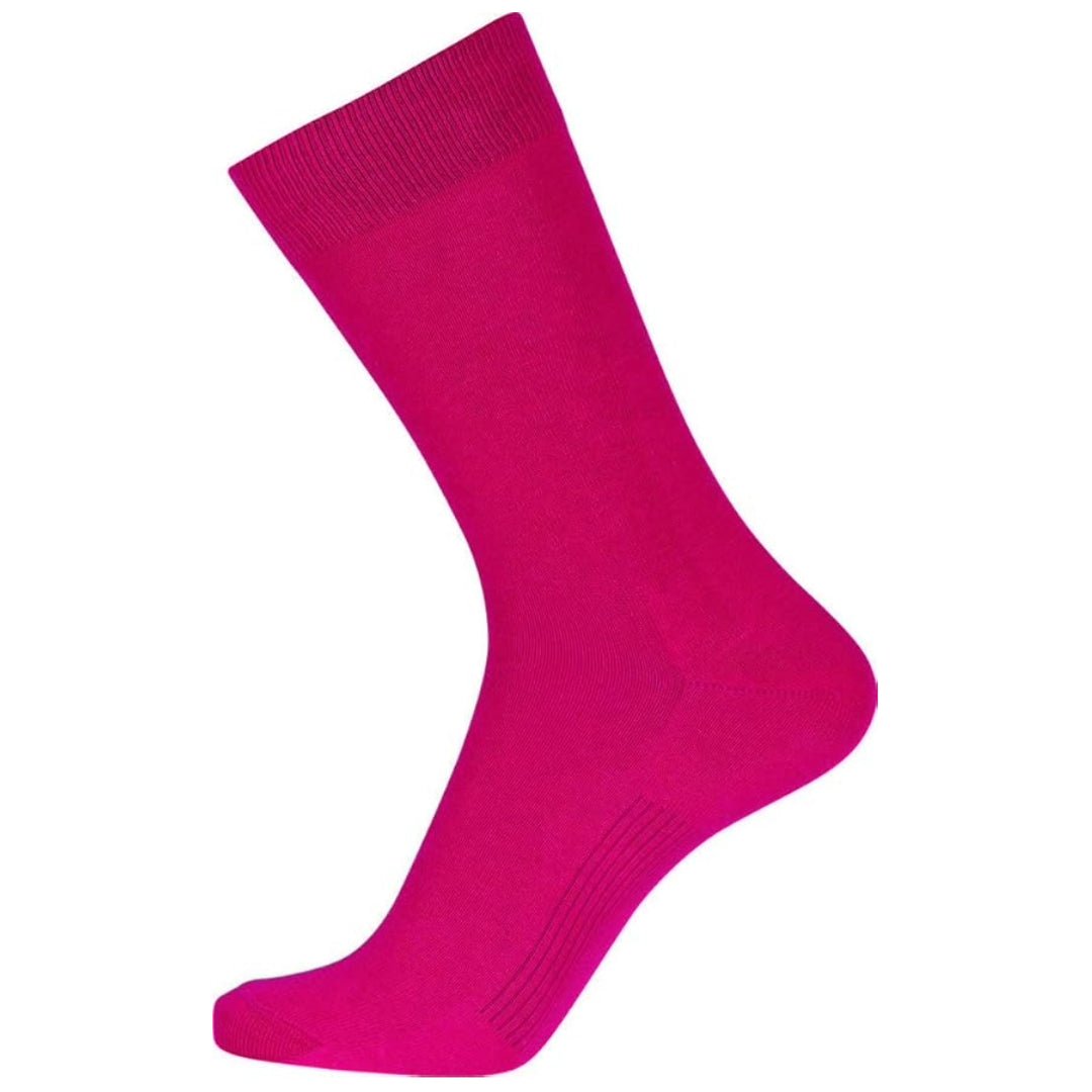 Solid Color Crew Cotton Dress Socks - Fuchsia
