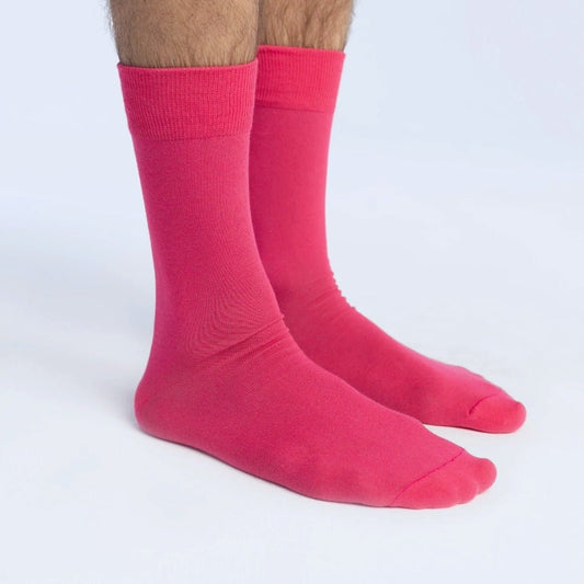 Solid Color Crew Cotton Dress Socks - Hot Pink