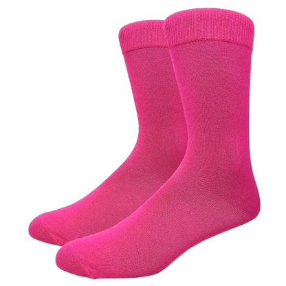Solid Color Crew Cotton Dress Socks - Hot Pink Sock Panda Solid Color Crew Cotton Dress Socks - Hot Pink Sock Panda