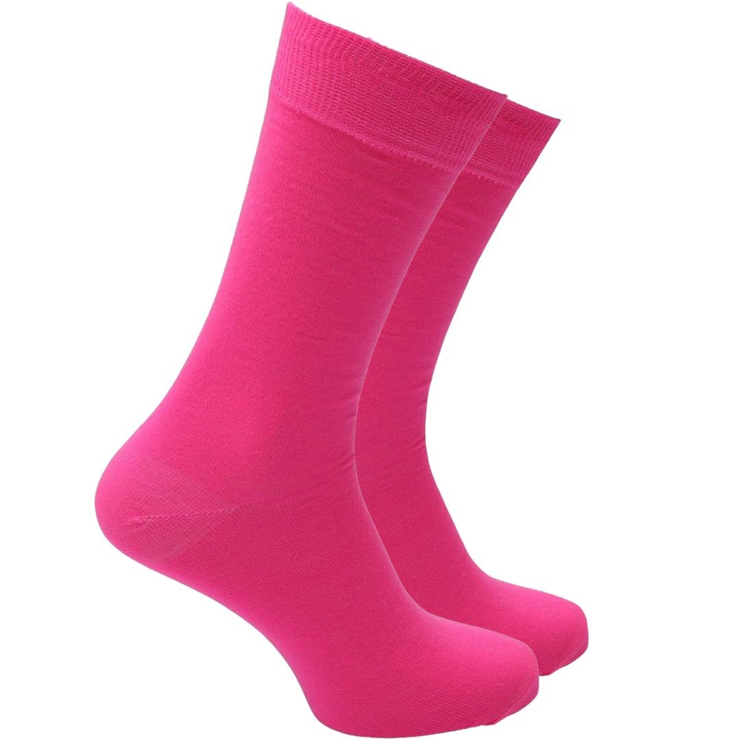 Solid Color Crew Cotton Dress Socks - Hot Pink Solid Color Crew Cotton Dress Socks - Hot Pink