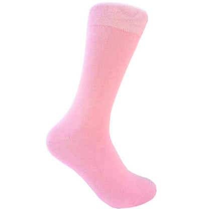 Solid Color Crew Cotton Dress Socks - Light Pink