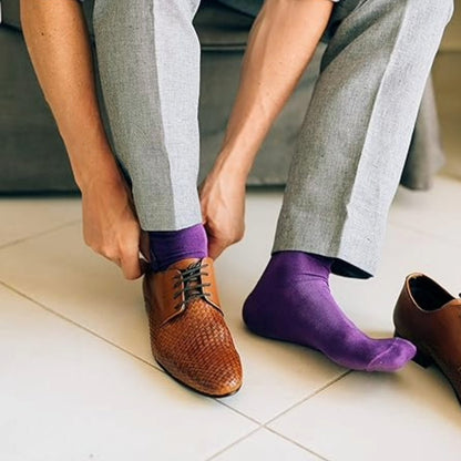 Solid Color Crew Cotton Dress Socks - Purple