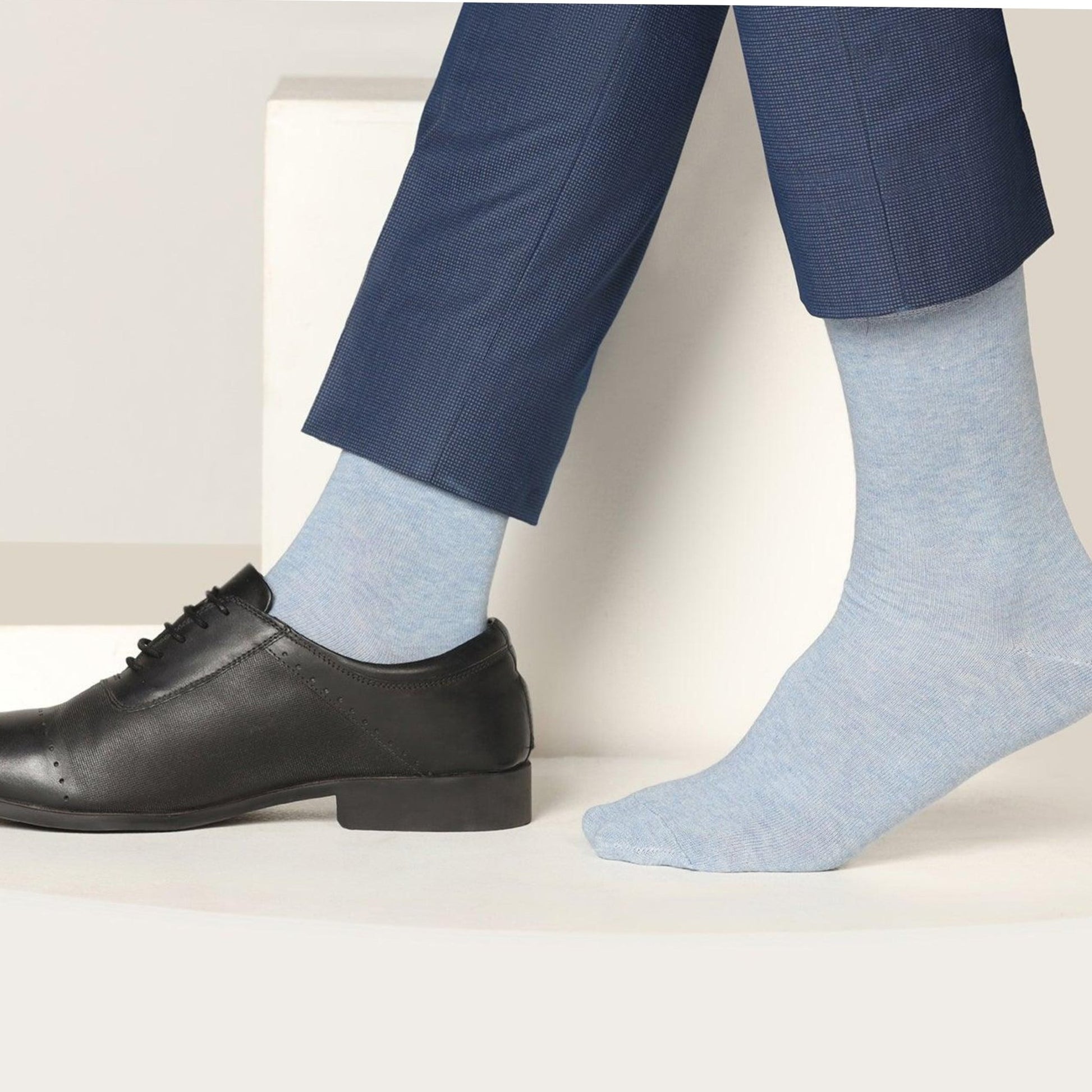Solid Color Crew Cotton Dress Socks - Sky Blue