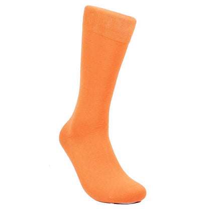 Solid Color Crew Cotton Dress Socks - Tangerine