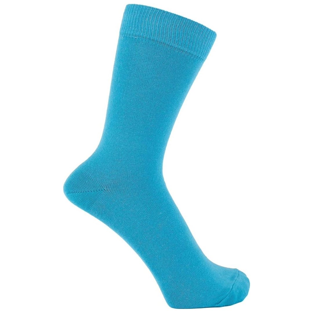Solid Color Crew Cotton Dress Socks - Turquoise