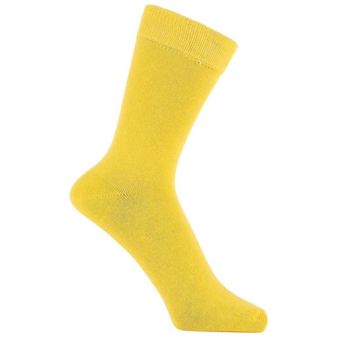 Solid Color Crew Cotton Dress Socks - Yellow