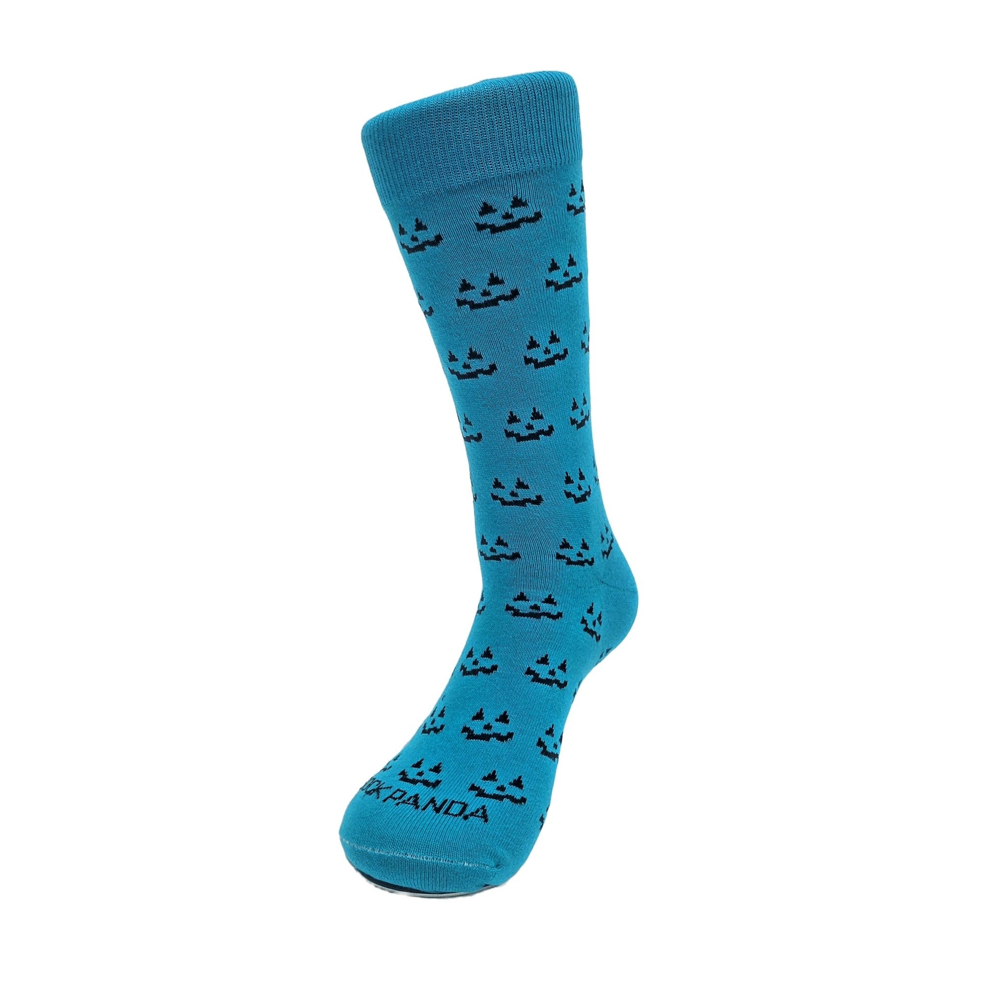 Sophisticated Blue Pumpkin Face Patterned Socks (Adult Large - Men's Shoe Sizes 8 - 12)