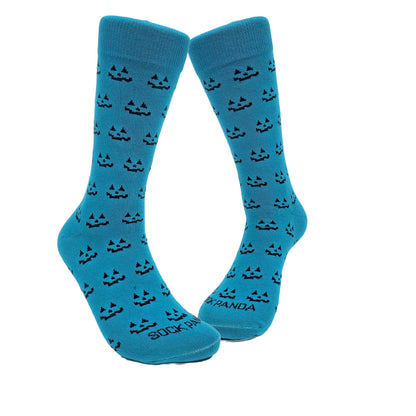 Sophisticated Blue Pumpkin Face Patterned Socks (Adult Large - Men's Shoe Sizes 8 - 12)