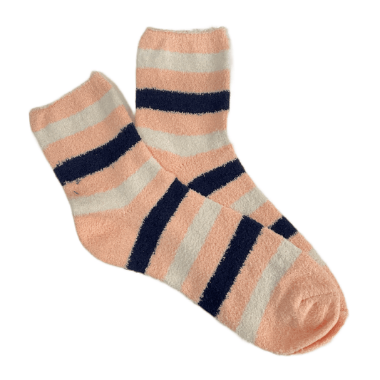 Striped Fuzzy Socks from the Sock Panda (Peach, Blue, White)