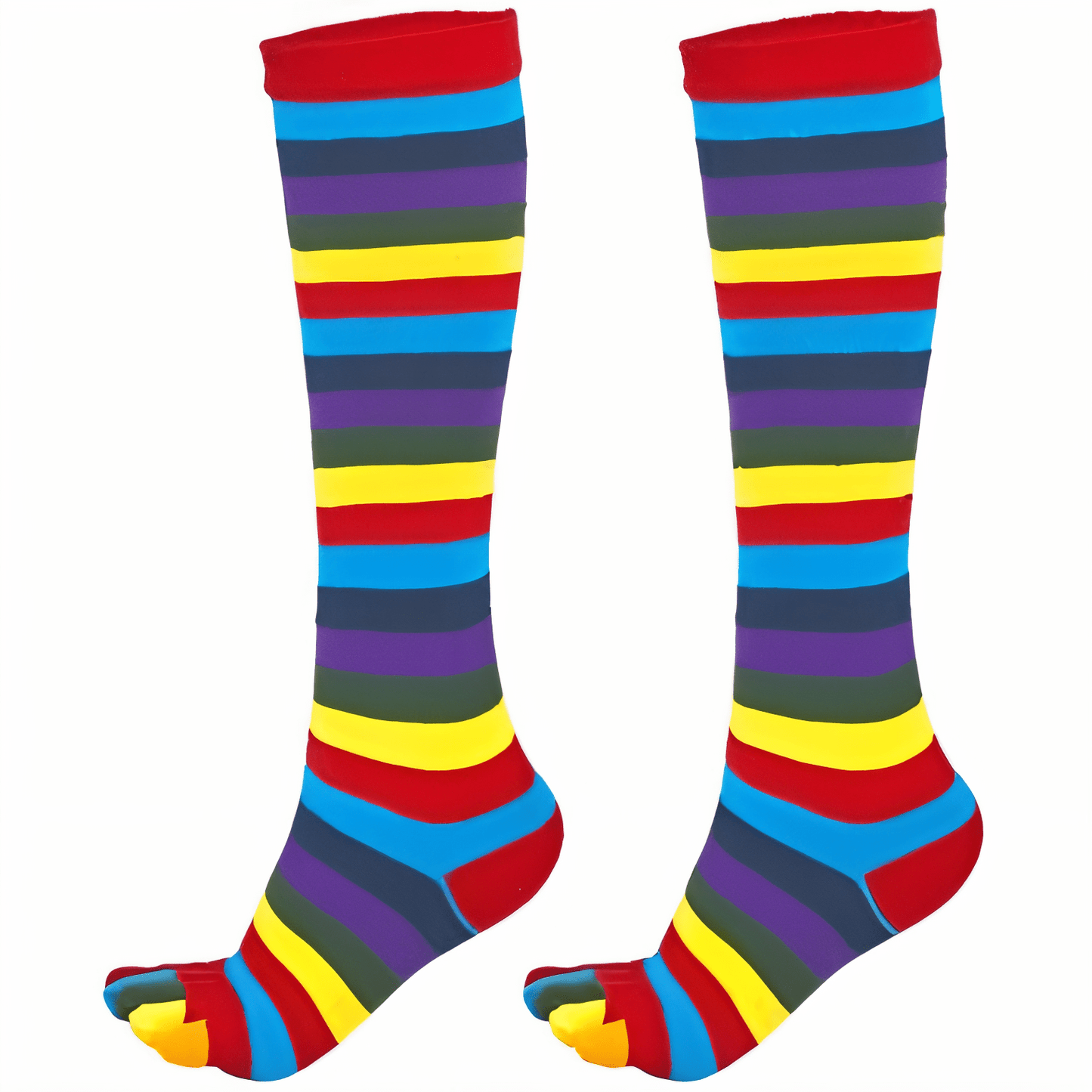 Striped Knee High Socks (Toe Socks) - 3 Pack