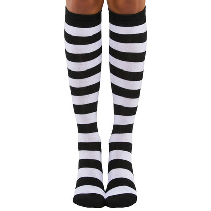 Striped Patterned Socks (Knee High) Black and White