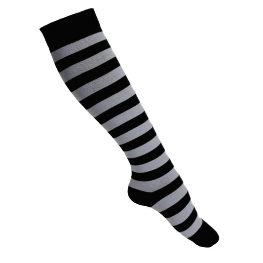 Striped Patterned Socks (Knee High) - Gray and Black