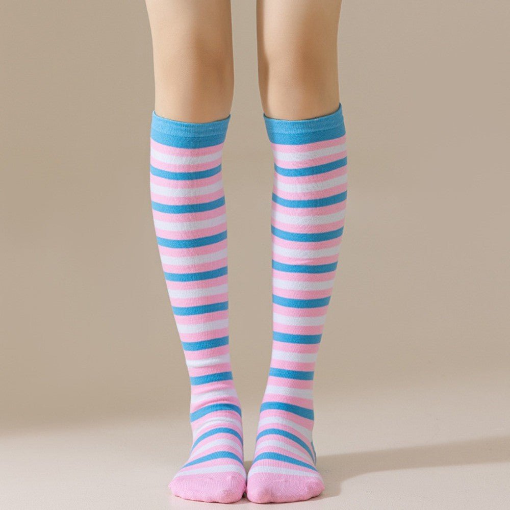 Striped Patterned Socks (Knee High) Pink and Baby Blue, PinkBlueKneeMd