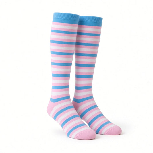 Striped Patterned Socks (Knee High) Pink and Baby Blue PinkBlueKneeMd