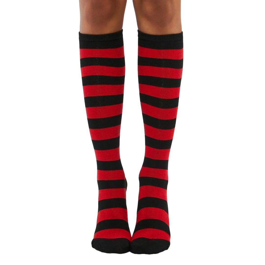 Striped Patterned Socks (Knee High) Red and Black