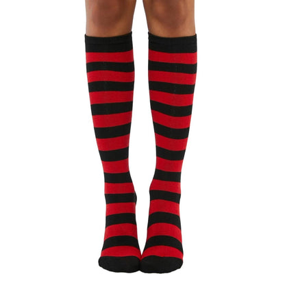 Striped Patterned Socks (Knee High) Red and Black