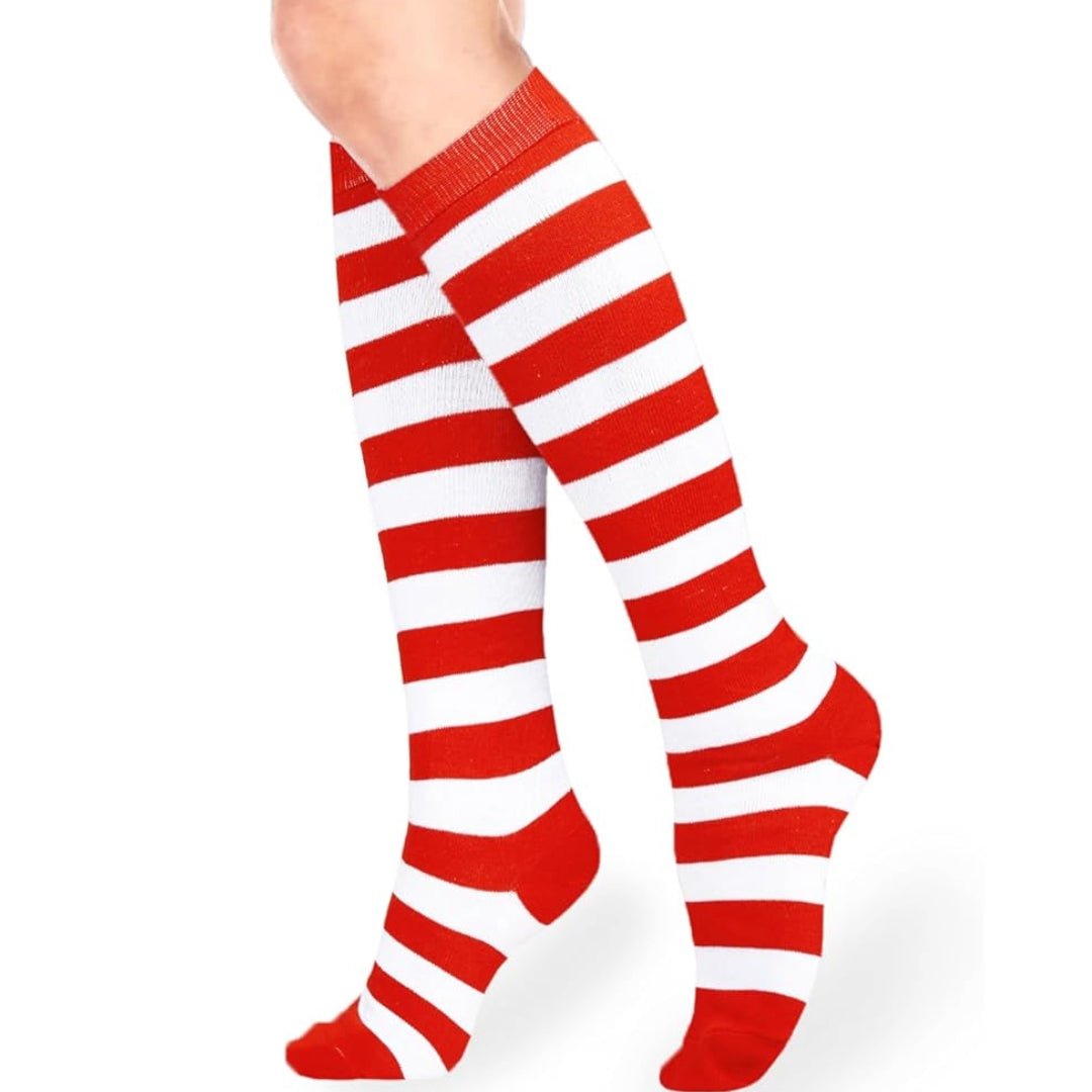 Striped Patterned Socks (Knee High) Red and White