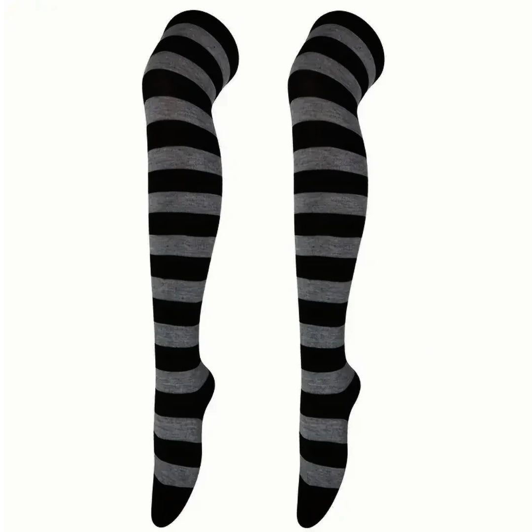 Striped Patterned Socks (Thigh High) Dark Gray and Black – Sock Panda