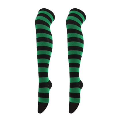 Striped Patterned Socks (Thigh High) Green and Black