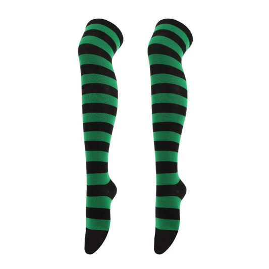 Striped Patterned Socks (Thigh High) Green and Black
