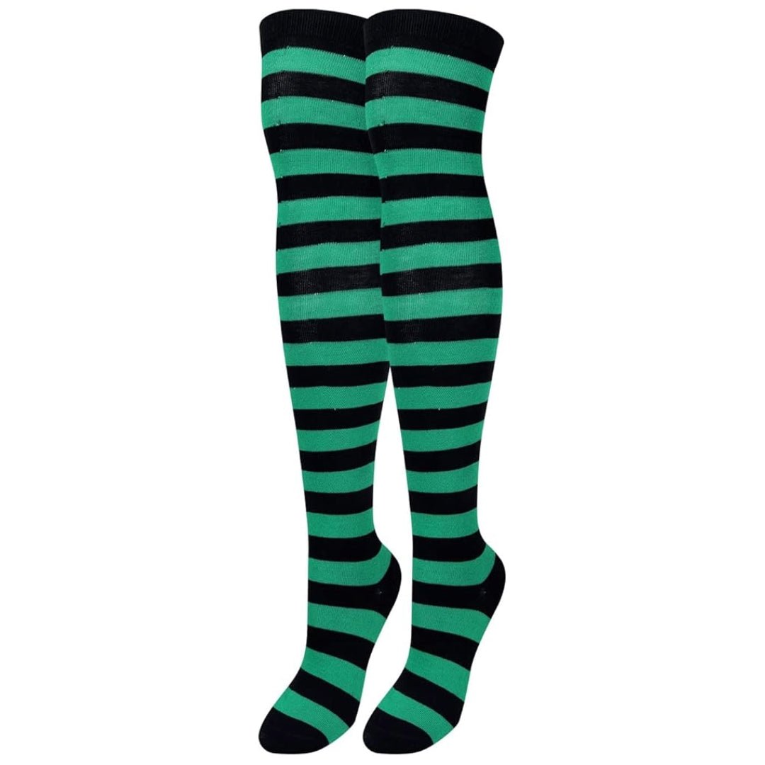 Striped Patterned Socks (Thigh High) Green and Black