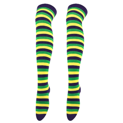 Striped Patterned Socks (Thigh High) Green, Yellow and Blue