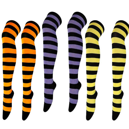 Striped Patterned Socks (Thigh High) - Halloween Themed (3 - Pack)